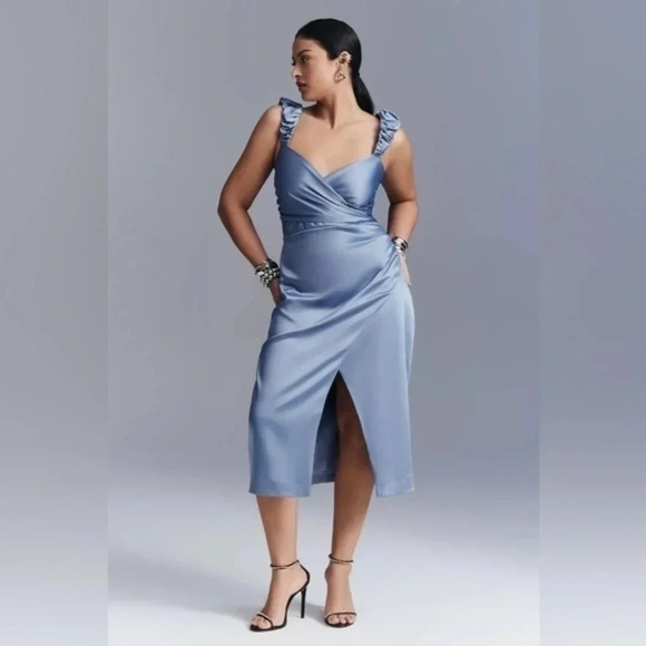 Anthropologie Sky Periwinkle Ruched Sweetheart Cocktail Midi Dress Plus Size 3X - Picture 1 of 7